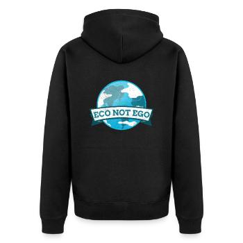 Öko statt Ego - Unisex Premium Bio Zip Hoodie - Schwarz - Hinten - Nico (187cm)