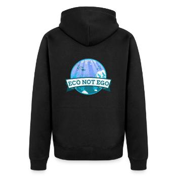 Umweltschutz, Öko statt Ego - Unisex Premium Bio Zip Hoodie - Schwarz - Hinten - Nico (187cm)