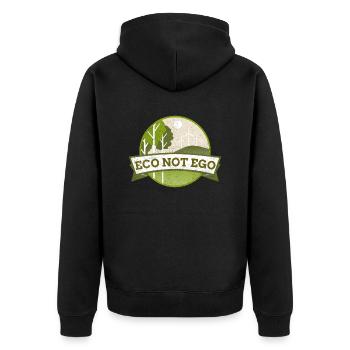 Umweltschutz, Öko statt Ego - Unisex Premium Bio Zip Hoodie - Schwarz - Hinten - Nico (187cm)
