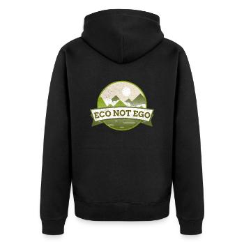 Umweltschutz, Öko statt Ego - Unisex Premium Bio Zip Hoodie - Schwarz - Hinten - Nico (187cm)
