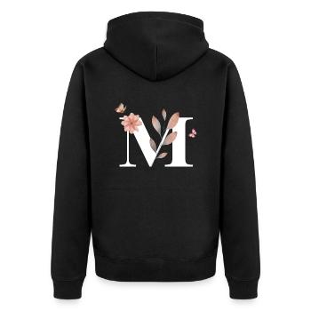 Buchstabe M Wildblumen Aquarelle - Unisex Premium Bio Zip Hoodie - Schwarz - Hinten - Nico (187cm)