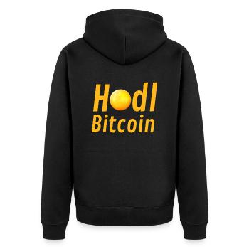 Hodl Bitcoin - Unisex Premium Bio Zip Hoodie - Schwarz - Hinten - Nico (187cm)