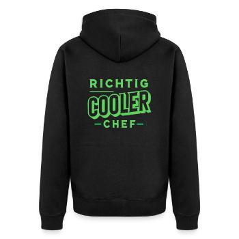 Richtig cooler Chef - Unisex Premium Bio Zip Hoodie - Schwarz - Hinten - Nico (187cm)