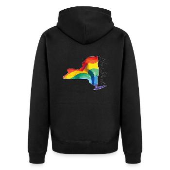 New York (États-Unis) | Drapeau réel | Texte LGBTQIA+ - Veste à capuche bio Premium Unisexe - noir - Dos - Nico (187cm)