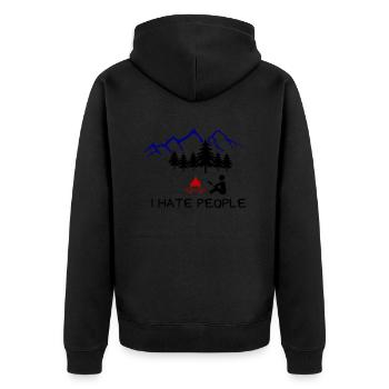 i hate people 002 - Unisex Premium Bio Zip Hoodie - Schwarz - Hinten - Nico (187cm)