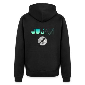JULIAN - Schöner Jungen Name mit Dinosaurier - Unisex Premium Bio Zip Hoodie - Schwarz - Hinten - Nico (187cm)