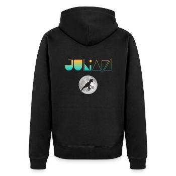 JULIAN - Schöner Jungen Name mit Dinosaurier - Unisex Premium Bio Zip Hoodie - Schwarz - Hinten - Nico (187cm)