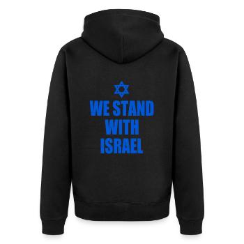 We stand with israel - Unisex Premium Bio Zip Hoodie - Schwarz - Hinten - Nico (187cm)
