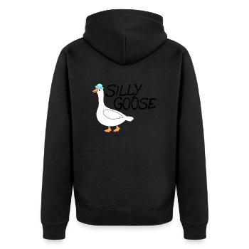 silly goose with funny hat - Unisex Premium Organic Zip Hoodie - black - Back - Nico (187cm)
