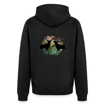 Hirsch - Unisex Premium Bio Zip Hoodie - Schwarz - Hinten - Nico (187cm)