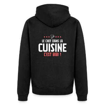 Le chef dans la cuisine c'est bibi ! - Tablier - Veste à capuche bio Premium Unisexe - noir - Dos - Nico (187cm)