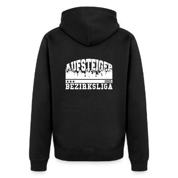 Aufsteiger 2025 Bezirksliga Aufstieg Fußball - Unisex Premium Bio Zip Hoodie - Schwarz - Hinten - Nico (187cm)