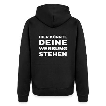 Hier könnte deine Werbung stehen - Unisex Premium Bio Zip Hoodie - Schwarz - Hinten - Nico (187cm)