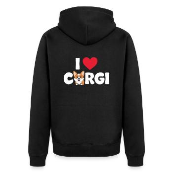 corgi - Unisex Premium Organic Zip Hoodie - black - Back - Nico (187cm)