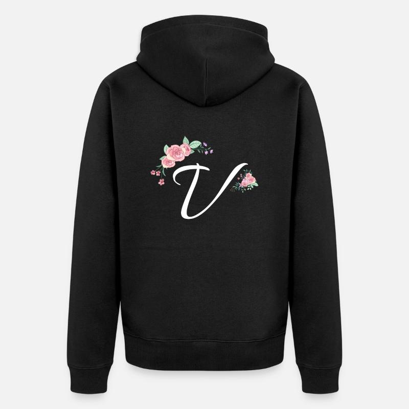 Buchstabe v Blumen - Unisex Premium Bio Zip Hoodie - Schwarz