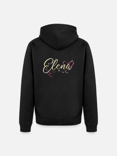 Elena Surname First name Calligraphy Heart - Unisex Premium Organic Zip Hoodie - black