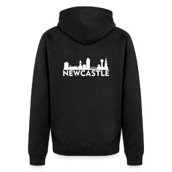 Newcastle England Hauptstadt Skyline UK - Unisex Premium Bio Zip Hoodie - Schwarz - Hinten - Nico (187cm)