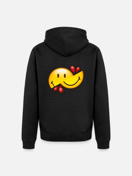 Smiley Glossy Cut in Half - Unisex Premium Organic Zip Hoodie - black