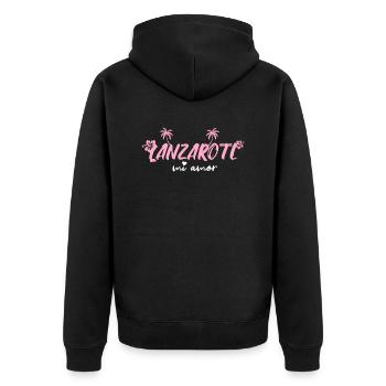 Lanzarote - Unisex Premium Bio Zip Hoodie - Schwarz - Hinten - Nico (187cm)