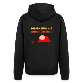 Flying Bum (Diagonale) - mit Text - Unisex Premium Bio Zip Hoodie - Schwarz - Hinten - Nico (187cm)