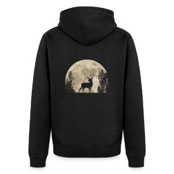 Hirsch im Mondlicht - Unisex Premium Bio Zip Hoodie - Schwarz - Hinten - Nico (187cm)