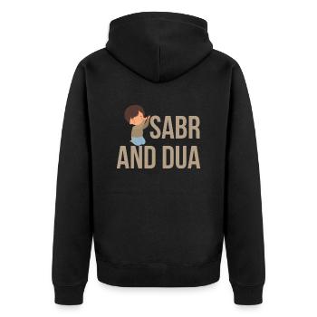 Sabr and Dua /Islam /Muslim Motif - Unisex Premium Organic Zip Hoodie - black - Back - Nico (187cm)