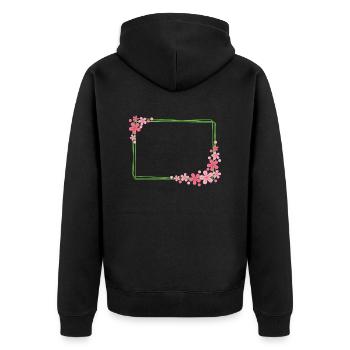 Rahmen mit Blumen - Unisex Premium Bio Zip Hoodie - Schwarz - Hinten - Nico (187cm)