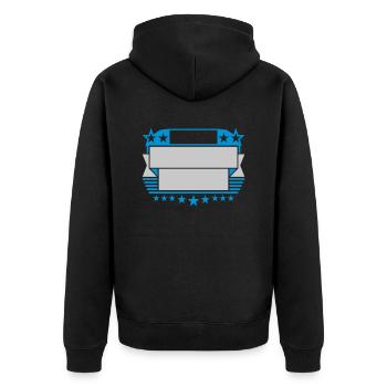 Text einfügen Rahmen Schild - Unisex Premium Bio Zip Hoodie - Schwarz - Hinten - Nico (187cm)
