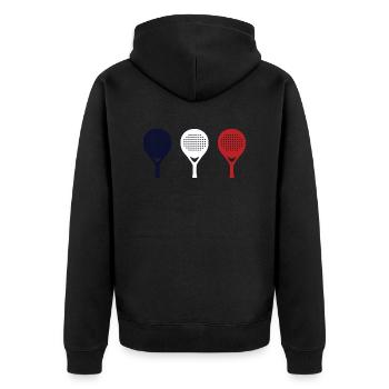 PADEL Blau Weiß Rot - Unisex Premium Bio Zip Hoodie - Schwarz - Hinten - Nico (187cm)