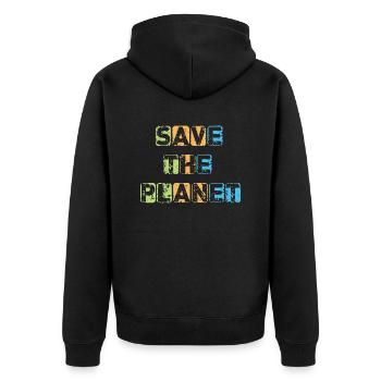 Save the planet Earth Protection - Unisex Premium Organic Zip Hoodie - black - Back - Nico (187cm)