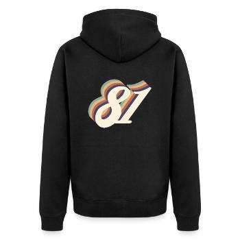 Jahrgang zum 81-jährigen Jubiläum - Unisex Premium Bio Zip Hoodie - Schwarz - Hinten - Nico (187cm)