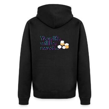 Dein Leben wird süß sein - Unisex Premium Bio Zip Hoodie - Schwarz - Hinten - Nico (187cm)