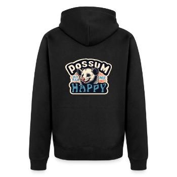 OPOSSUM MACHT MICH GLÜCKLICH - Unisex Premium Bio Zip Hoodie - Schwarz - Hinten - Nico (187cm)