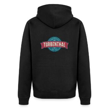 Fabelhaftes Turbenthal für dunklen Hintergrund - Unisex Premium Bio Zip Hoodie - Schwarz - Hinten - Nico (187cm)