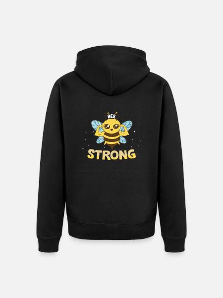 Bee Strong Women Cute Bee Graphic Shirt - Unisex Premium Organic Zip Hoodie - black