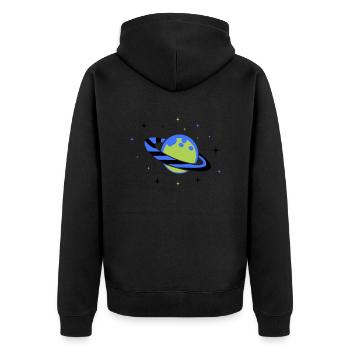 planet 02 - Unisex Premium Bio Zip Hoodie - Schwarz - Hinten - Nico (187cm)