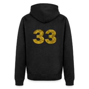 Anniversaire 33 ans - Veste à capuche bio Premium Unisexe - noir - Dos - Nico (187cm)