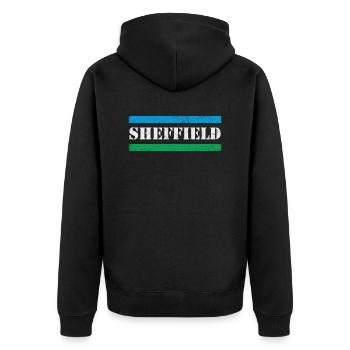 Sheffield - Unisex Premium Bio Zip Hoodie - Schwarz - Hinten - Nico (187cm)