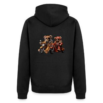 Motorradfahren zu zweit ist ein Vergnügen - Unisex Premium Bio Zip Hoodie - Schwarz - Hinten - Nico (187cm)
