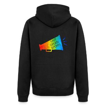 Laut gegen rechts Nr 01 - Unisex Premium Bio Zip Hoodie - Schwarz - Hinten - Nico (187cm)