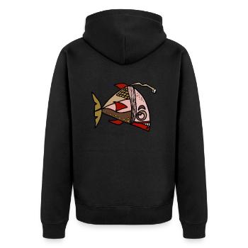 Fisch - Unisex Premium Bio Zip Hoodie - Schwarz - Hinten - Nico (187cm)