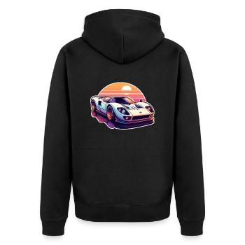 Oldtimer Sonnenuntergang - Unisex Premium Bio Zip Hoodie - Schwarz - Hinten - Nico (187cm)