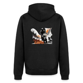 Motorrad, biker, the road calls - Unisex Premium Bio Zip Hoodie - Schwarz - Hinten - Nico (187cm)