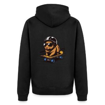 Skater Hamster - Unisex Premium Organic Zip Hoodie - black - Back - Nico (187cm)