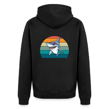 Hai Retro - Unisex Premium Bio Zip Hoodie - Schwarz - Hinten - Nico (187cm)