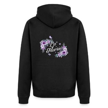 Die lila Blumenbraut - Unisex Premium Bio Zip Hoodie - Schwarz - Hinten - Nico (187cm)