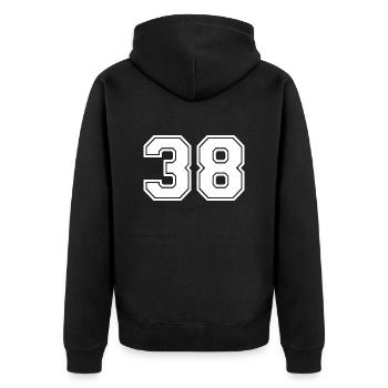 Number 38 - Unisex Premium Organic Zip Hoodie - black - Back - Nico (187cm)