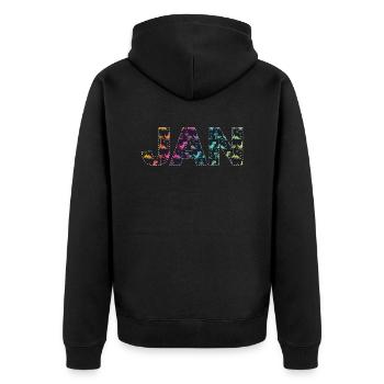 JAN - Schöner Jungen Name mit Dinosaurier - Unisex Premium Bio Zip Hoodie - Schwarz - Hinten - Nico (187cm)