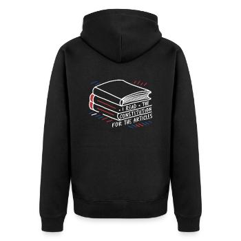 History with humor – For all article readers - Unisex Premium Organic Zip Hoodie - black - Back - Nico (187cm)