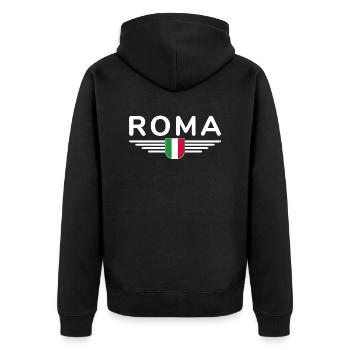 Rom Italien Fan Design T Shirt Outfit - Unisex Premium Bio Zip Hoodie - Schwarz - Hinten - Nico (187cm)